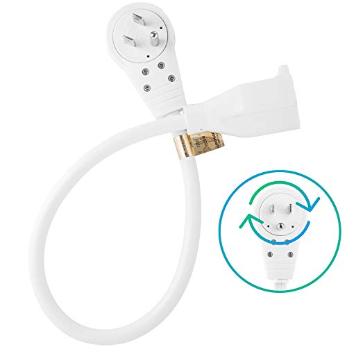 Maximm Cable 1 Foot 360° Rotating Flat Plug Extension Cord/Wire, 3 Prong Grounded Wire 16Awg Power Cord - White - UL Listed