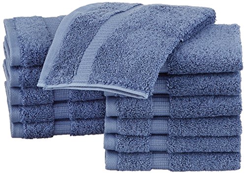 Pinzon Organic Cotton Bathroom Washcloths, Set of 12, Indigo Blue