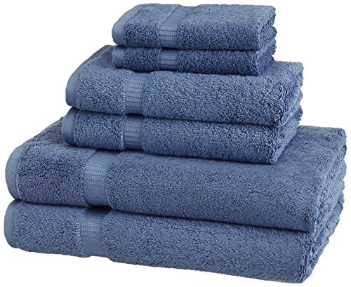 AmazonBasics Pinzon Organic Cotton Towels 6 Piece Set, Indigo Blue