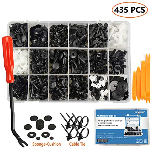 EZYKOO 435 Pcs Car Retainer Clips & Plastic Fasteners Kit - 19 Most Popular Sizes Auto Push Pin Rivets Set -Door Trim Panel Clips Compatible with GM Ford Toyota Honda Chrysler
