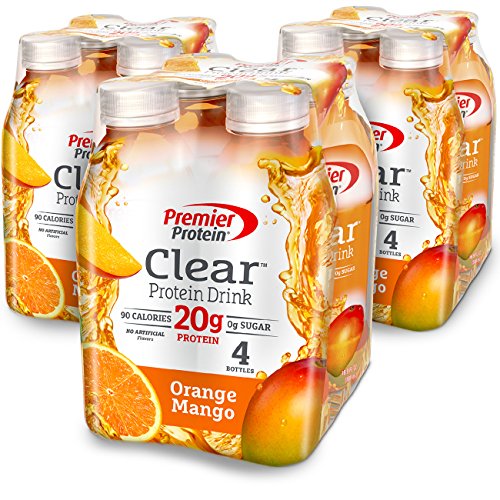 Premier Protein Clear Protein Drink Bottle, Orange Mango, 16.9 Fluid Ounce, Pack of 12