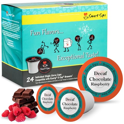 Smart Sips, Decaf Chocolate Raspberry Flavored Coffee, 24 Count for All Keurig K-cup Machines, Decaffeinated Flavored Coffee