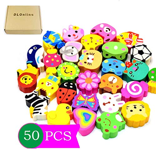 DLOnline Assorted Adorable Collection Pencil Top Erasers,Eraser Caps Style for Our Kids Gift (Pattern Random 50 Pcs