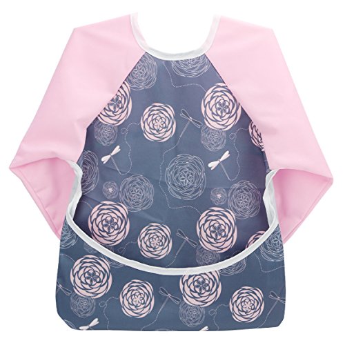 Hi Sprout Infant Toddler Baby Waterproof Sleeved Bib, Bib with Sleeves&Pocket, 6-24 Months (Dream Dragonfly)