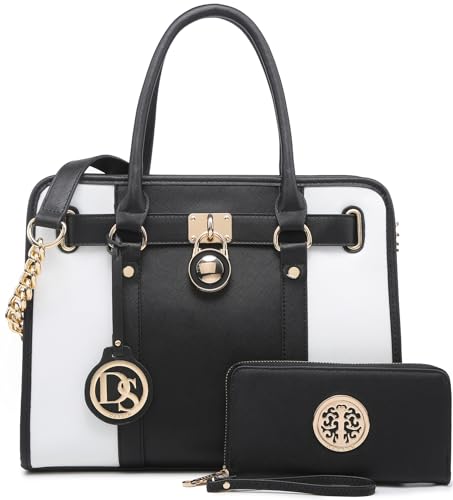 Dasein Two Tone Satchel Handbags Purses for Women Vegan Leather Shoulder Bags Large Tote Bag with Matching Wallet