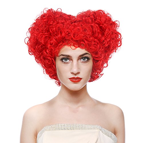 STfantasy Red Queen of Heart Wigs Curly Beehive Synthetic Hair for Women Girls Halloween Cosplay Anime Party with Cap