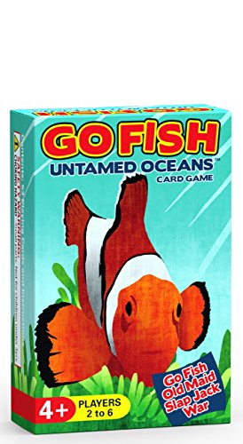 Book Cover Arizona GameCo Go Fish Untamed Oceans - Go Fish, Old Maid, Slap Jack and War - Play 4 Classic Card Games for Kids with 1 Single Deck