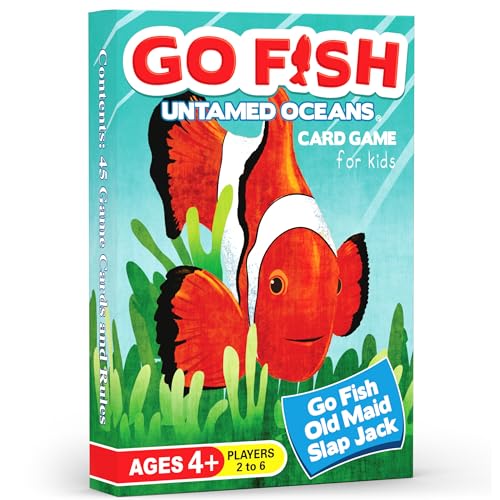 Arizona GameCo Go Fish Untamed Oceans - Go Fish, Old Maid, Slap Jack and War - Play 4 Classic Card Games for Kids with 1 Single Deck