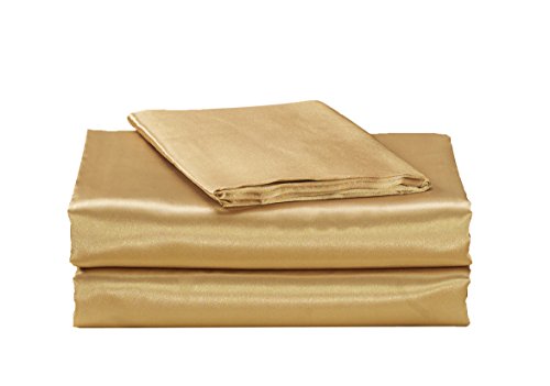 Book Cover EliteHomeProducts EHP Super Soft and Silky Satin Sheet Set (Solid/Deep Pocket) (King, Gold)