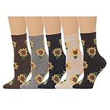 Women's Sunflower Print Crew Socks - (5 Pair Set) (One Size (5-8), Multi)