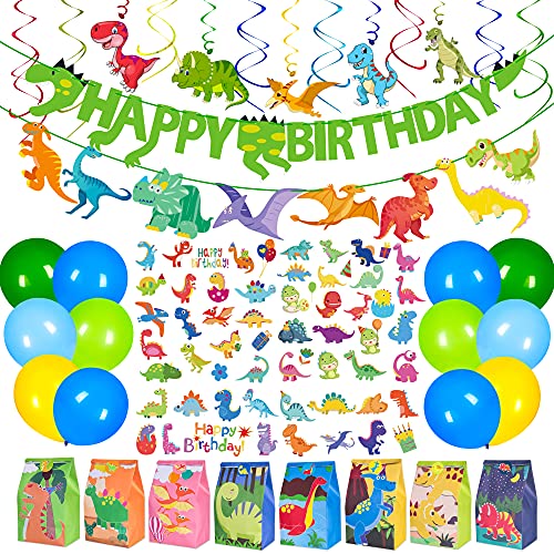Moon Boat 127PCS Dinosaur Birthday Party Supplies Set for Boys Kids - Includes Dino T-Rex Hanging Swirls Bday Banners Decorations Goodie Bags Balloons Stickers Favors