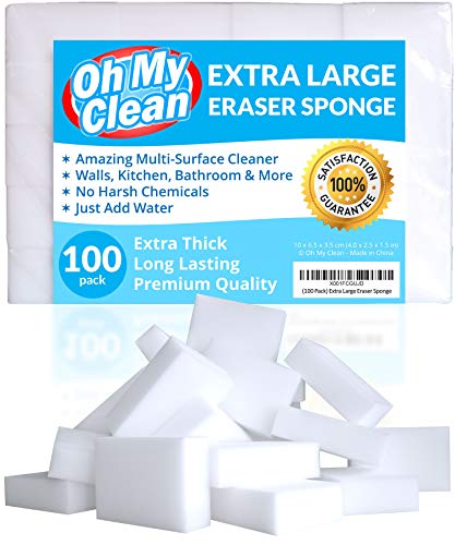 Book Cover (100 Pack) Extra Large Eraser Sponge - Extra Thick, Long Lasting, Premium Melamine Sponges in Bulk - Multi Surface Power Scrubber Foam Cleaning Pads - Bathtub, Floor, Baseboard, Bathroom, Wall Cleaner