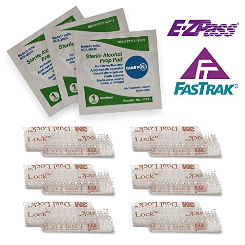 CANOPUS EZ Pass Mounting Strips: 3M Dual Lock Tape Ezpass Tag Holder, Peel-and-Stick Strips (6 Set) with Alcohol Prep Pad (3 Pieces) - (Pack of 3)
