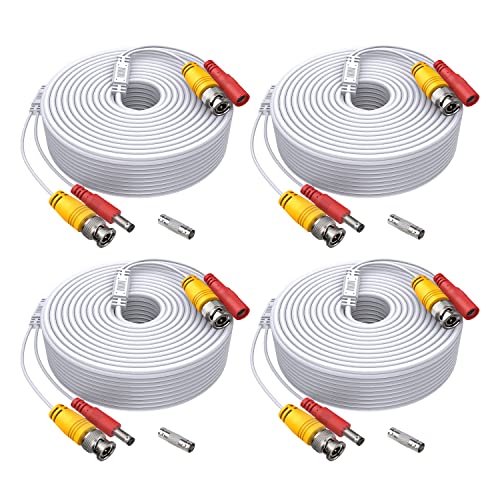 ANNKE 4 Pack 150 Feet Security Camera Cable, All-in-One BNC Video and Power CCTV Security Camera Cable Wire with Two Female Connectors for Security Camera System(White)-W100