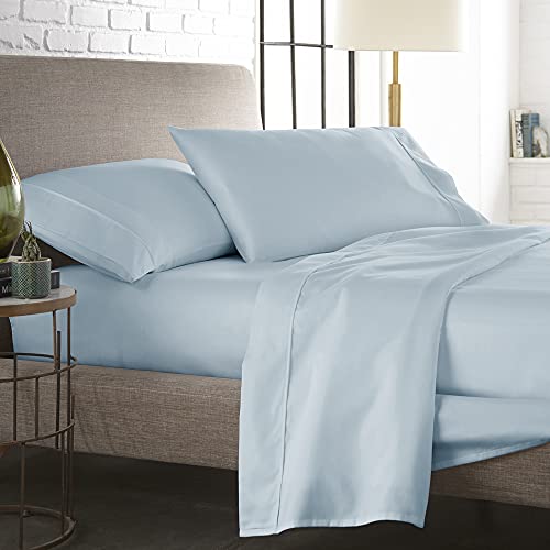 Book Cover Westbrooke Linen Full-Size Sheet Set - 100% Long Staple Cotton 400 Thread Count, 4 Piece Sateen Weave Bed Set, Breathable & Smooth Sky Blue Sheets, 16 Inch Deep Pocket Fitted Sheet, Oeko-Tex Certified