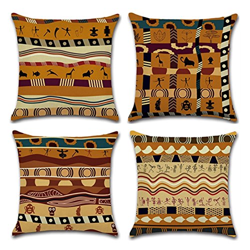 Book Cover YANGYULU African Pattern Cotton Linen Home Decorative Throw Pillow Case Sofa Cushion Cover 18