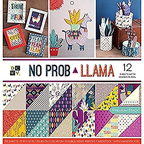 DCWV Card Stock 12"X12" No Prob Llama Premium Printed Cardstock Stack, Multi-Colour