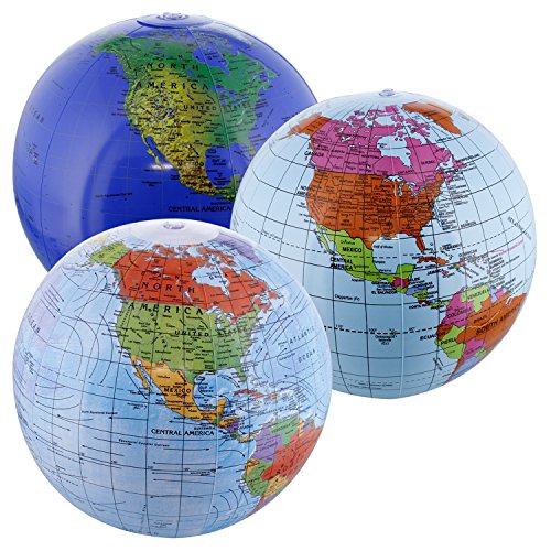 TCP Global 12" Inflatable World Globes (Set of 3 Designs) - Political, Topographical - Fun & Educational, Learn Earth's Geography