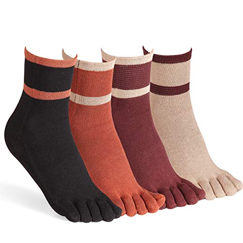 Women's Toe Socks for Running Cotton Five Finger Socks Athletic Walking 4 Pack