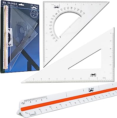 Book Cover Mr. Pen Architectural Triangular Ruler Set with 12 Inch Triangular Scale, 11 Inch 30/60 and 8 Inch 45/90 Triangles