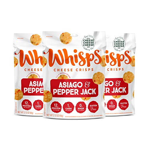 Whisps Cheese Crisps - Asiago & Pepper Jack Cheese Snacks, Keto Snacks, 26g of Protein Per Bag, Low Carb, Gluten & Sugar Free, Great Tasting Healthy Snack, All Natural Cheese Crisps - Asiago & Pepper Jack, 2.12 Oz (Pack of 3)
