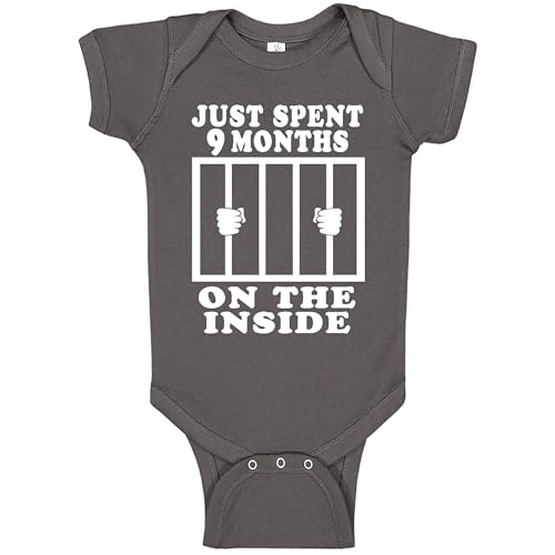 Reaxion Funny Cute Baby Boy Girl Handmade Bodysuits - Just Spent 9 Months On The Inside (0-3 Months, Charcoal)