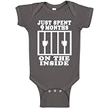 Reaxion Funny Cute Baby Boy Girl Handmade Clothes | Just Spent 9 Months On The Inside Bodysuits, Charcoal, 0-3 Months