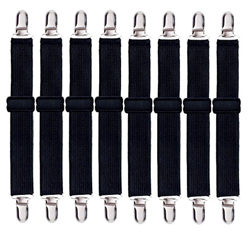 Korlon 8 Pack Adjustable Sheet Clips, Bed Sheet Holder Straps Bed Fitted Sheet Clips, Heavy Duty Bed Sheet Straps, Black