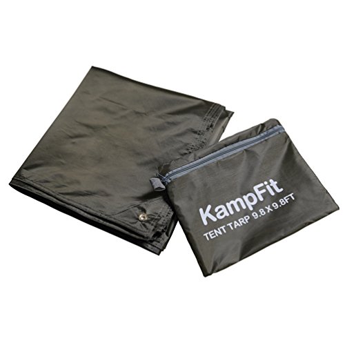 Book Cover KampFit 9.8'x9.8' Waterproof Tent Tarp with 6 Pcs Ultralight Tent Stakes, Army Green
