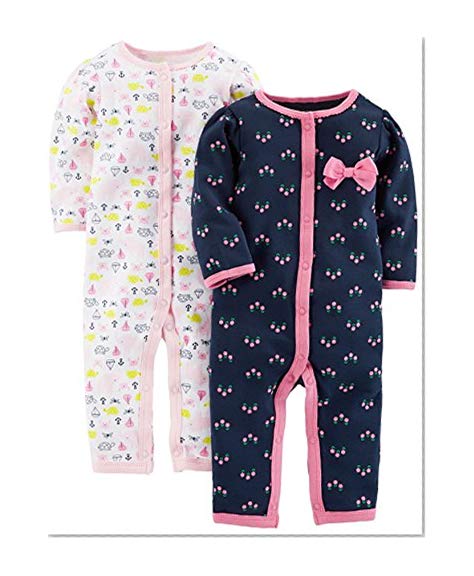 Simple Joys by Carter's Baby Girls' 2-Pack Cotton Footless Sleep and Play, Elephant/Flowers without Cuffs, 0-3 Months