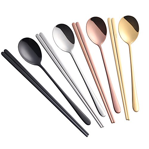 Buyer Star 4 Set Chopsticks Spoon Set, 4 Color Reusable Metal Stainless Steel Korean Chopstix Spoon Set Christmas Gift