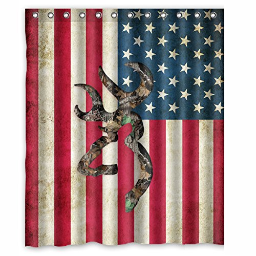 Browning Deer Camo American Flag Printed 150x180 cm Waterproof Polyester Fabric Shower Curtain