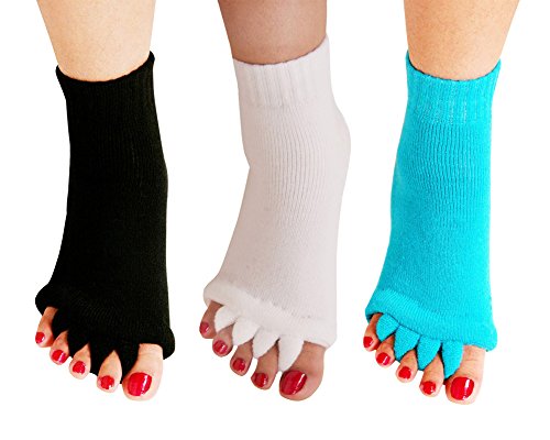 Yoga Sports GYM Five Toe Separator Socks Alignment Pain Health Massage Socks, Prevent Foot Cramps, One Pair,3Pairs-White/Black/Sky Blue