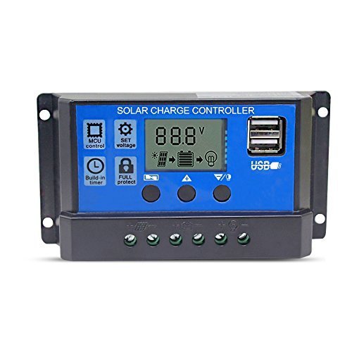 20A Solar Charge Controller Solar Panel Battery Intelligent Regulator with Dual USB Port 12V/24V PWM Auto Paremeter Adjustable LCD Display