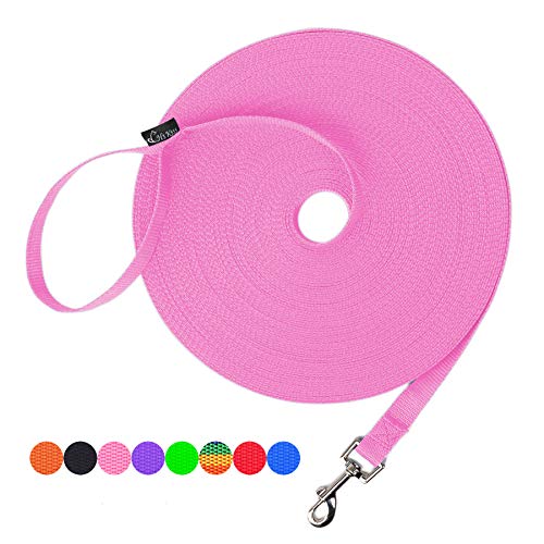 Hi Kiss Dog/Puppy Obedience Recall Training Agility Lead - 15ft 20ft 30ft 50ft 100ft Training Leash - Great for Training, Play, Camping, or Backyard - Pink 50ft