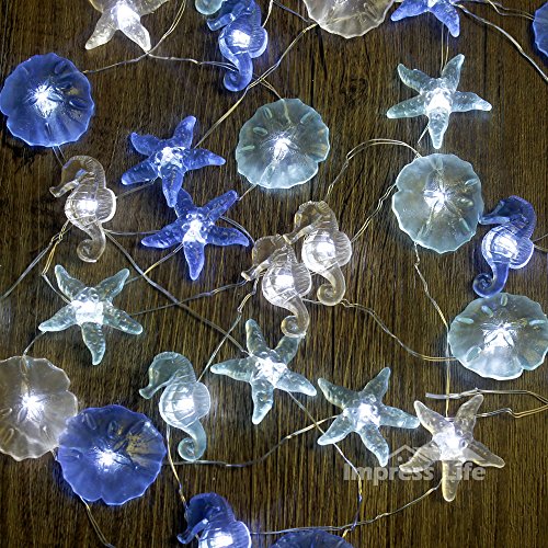 Book Cover Impress Life Nautical Theme Decorative String Lights, Under The Sea Sand Dollars Seahorse Beach Lights Battery&USB Plug in with Remote 10 ft 30 LEDs for Covered Outdoor Camping Wedding Birthday Party