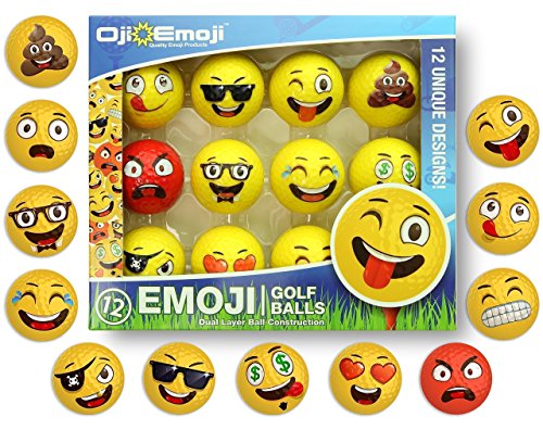 Oji-Emoji Premium Emoji Golf Balls, Unique Dual-Layer Professional Practice Golf Balls, 12-Pack Emoji Golfer Novelty Gag Gifts for All Golfers, Fun Golf Gift for Dads, Guys, Men, Women, Kids, Grandpa