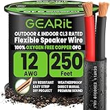 GearIT 12/2 Speaker Wire (250 Feet) 12AWG Gauge - Outdoor Direct Burial in Ground/in Wall / CL3 CL2 Rated / 2 Conductors - OFC Oxygen-Free Copper, Black 250ft
