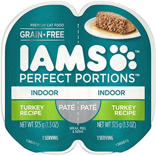 Iams Perfect Portions Grain Free Wet Cat Food Paté For Indoor Cats, Turkey Recipe, (24) 2.6 Oz. Twin-Pack Trays