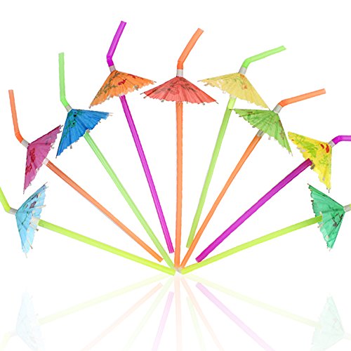 Tomnk 120pcs Umbrella Disposable Bendy Drinking Straws for Luau Hawaii Beach Party