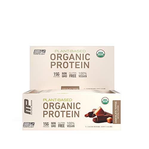 MP Organic Protein Bar, Certified USDA Organic, 15g Plant Based Protein, No Artificial Ingredients, Gluten Free, Non GMO, Chocolate Toffee, 12 Bars