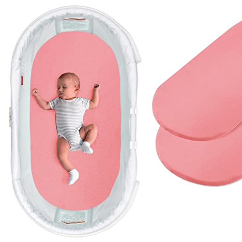 Jersey Knit Bassinet Sheet Set, Suitable for Cradles and Moses Baskets, Fitted Stretch, Fits Most Mattresses and Pads, Soft Material, for Boys and Girls, 30" x 16" x 2", Pink, 2 Pack