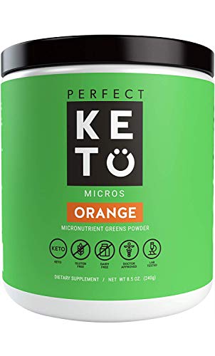 Book Cover Perfect Keto Green Superfood Powder - 100% Raw Organic Micronutrients & MCT Oil - 26+ Whole Foods Blend - Boost Immune System with Digestive Enzymes & Phytonutrients - 20 Servings (Orange)