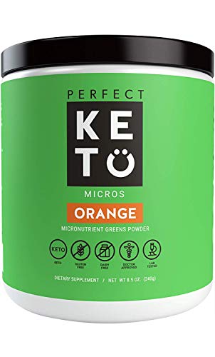Perfect Keto Green Superfood Powder - 100% Raw Organic Micronutrients & MCT Oil - 26+ Whole Foods Blend - Boost Immune System with Digestive Enzymes & Phytonutrients - 20 Servings (Orange)