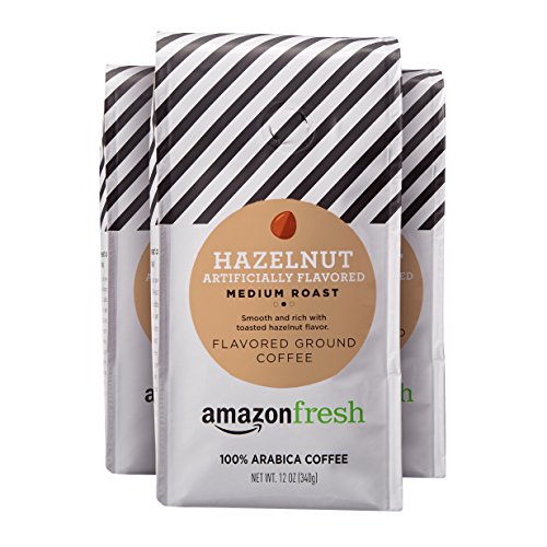 AmazonFresh Hazelnut Flavored Coffee, Ground, Medium Roast, 12 Ounce (Pack of 3)