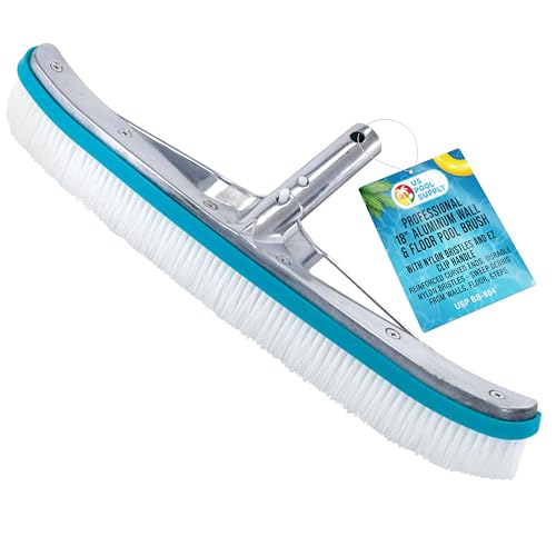 U.S. Pool Supply Professional 18" Aluminum Wall & Floor Pool Brush with Nylon Bristles and EZ Clip Handle