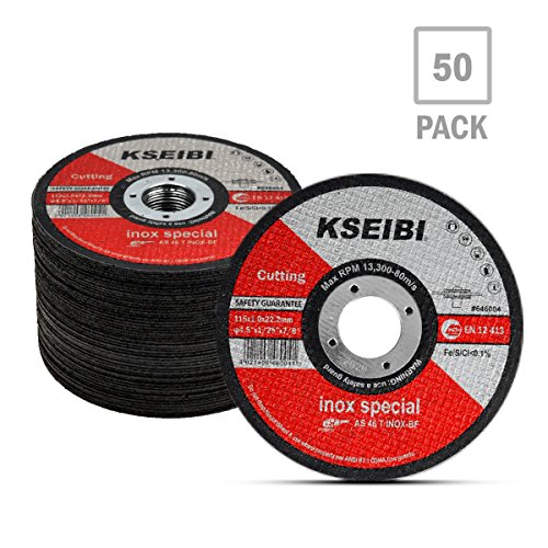 KSEIBI 50 Pack 646004 Angle Grinder Cut Off Wheels for Cutting Metal Stainless Steel 4-1/2"x0.040"x7/8" Type 41 Ultra Thin Disc