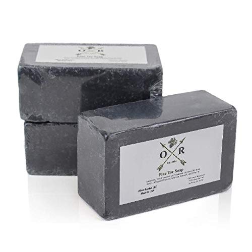 Oliver Rocket Pine Tar Soap - Men's Face and Body Soap with Pine Tar Extract and Charcoal - Homemade in USA with Coconut Oil and Olive Oil (3 Bar Set)