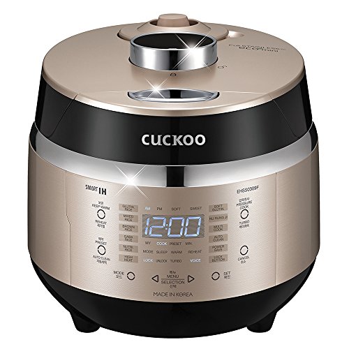 CUCKOO High Pressure Rice Cooker 3-Cup Uncooked / 6-Cup Cooked with Induction Heating Technology, Small Rice Maker with 16 Menu Options and Steam Plate, Voice Guide, Gold (CRP-EHSS0309F)