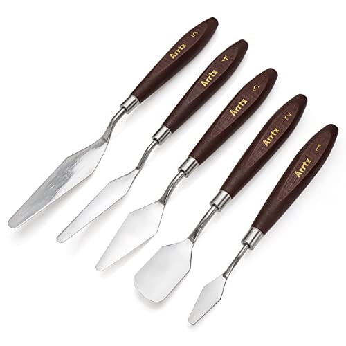 5 Pieces Painting Knives Stainless Steel Spatula Palette Knife Oil Painting Accessories Color Mixing Set for Oil Canvas Acrylic Painting-Lightwish